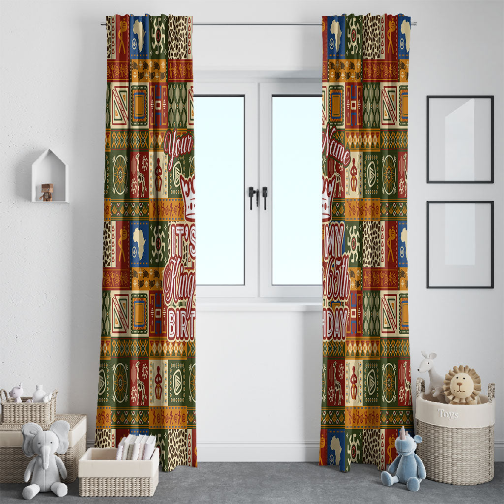 Personalized African King's 65th Birthday Window Curtain Traditional Ethnic Patchwork Safari Animals