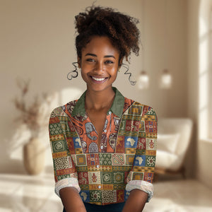 Personalized African King's 65th Birthday Women Casual Shirt Traditional Ethnic Patchwork Safari Animals