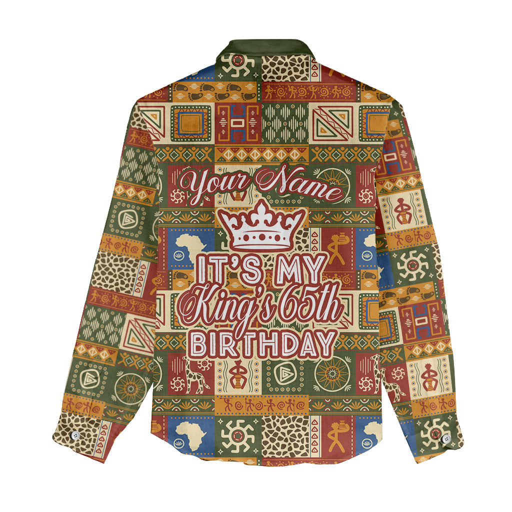Personalized African King's 65th Birthday Women Casual Shirt Traditional Ethnic Patchwork Safari Animals