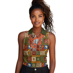 Personalized African King's 65th Birthday Women Sleeveless Polo Shirt Traditional Ethnic Patchwork Safari Animals