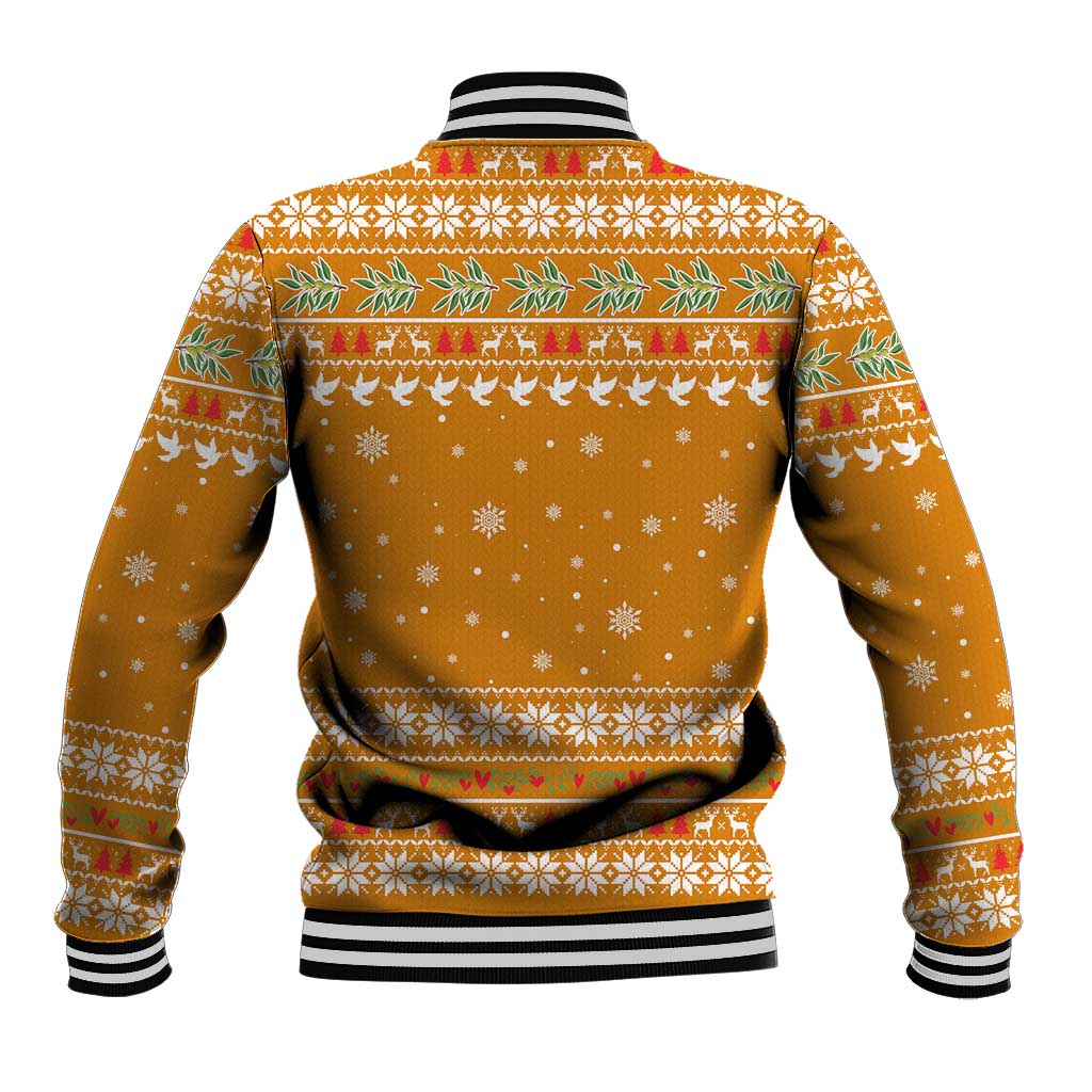 Cyprus Christmas Baseball Jacket Santa Holding Doves Olive Branch Snowflakes - African Pride