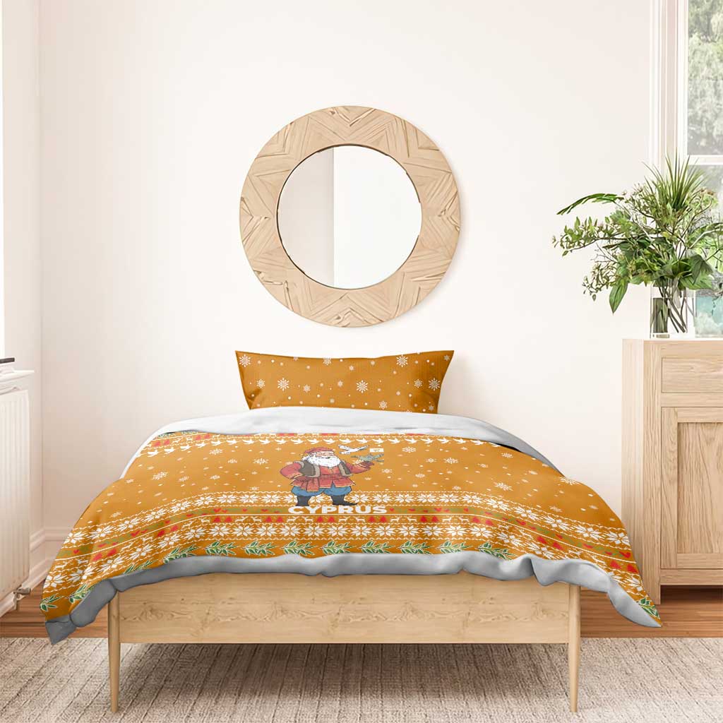 Cyprus Christmas Bedding Set Santa Holding Doves Olive Branch Snowflakes - African Pride
