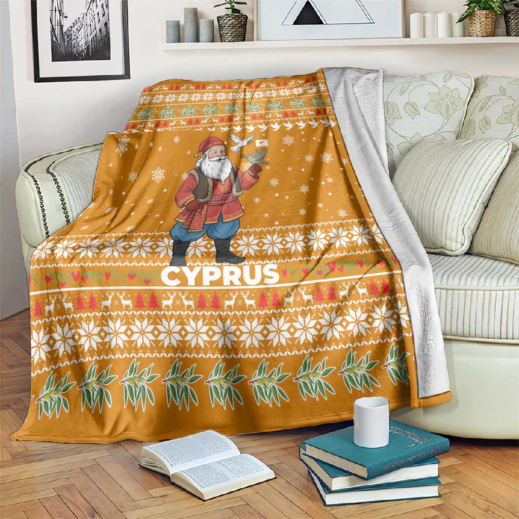 Cyprus Christmas Blanket Santa Holding Doves Olive Branch Snowflakes - African Pride