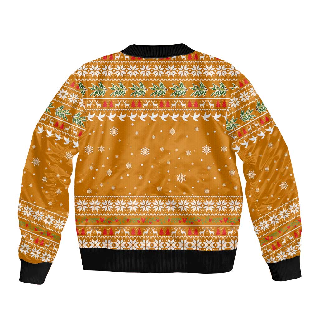 Cyprus Christmas Bomber Jacket Santa Holding Doves Olive Branch Snowflakes - African Pride
