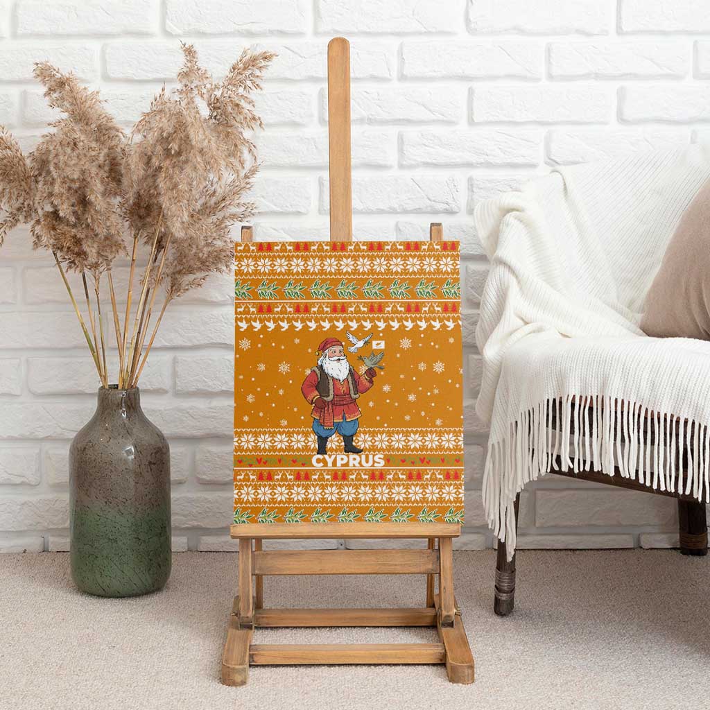 Cyprus Christmas Canvas Wall Art Santa Holding Doves Olive Branch Snowflakes - African Pride