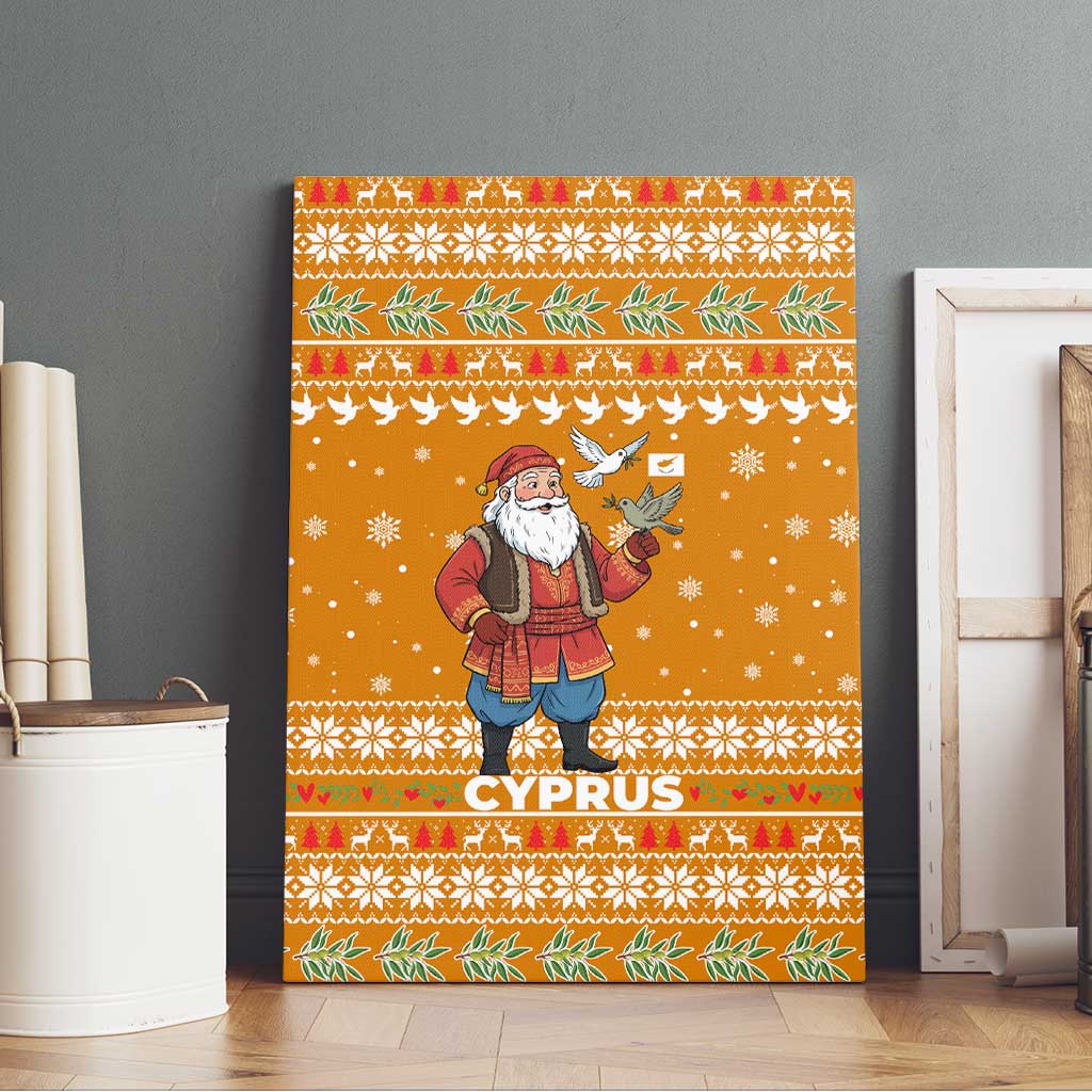 Cyprus Christmas Canvas Wall Art Santa Holding Doves Olive Branch Snowflakes - African Pride