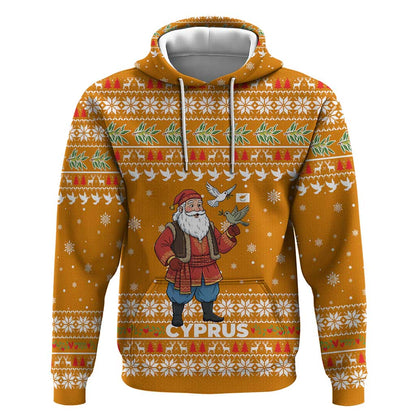 Cyprus Christmas Hoodie Santa Holding Doves Olive Branch Snowflakes - African Pride