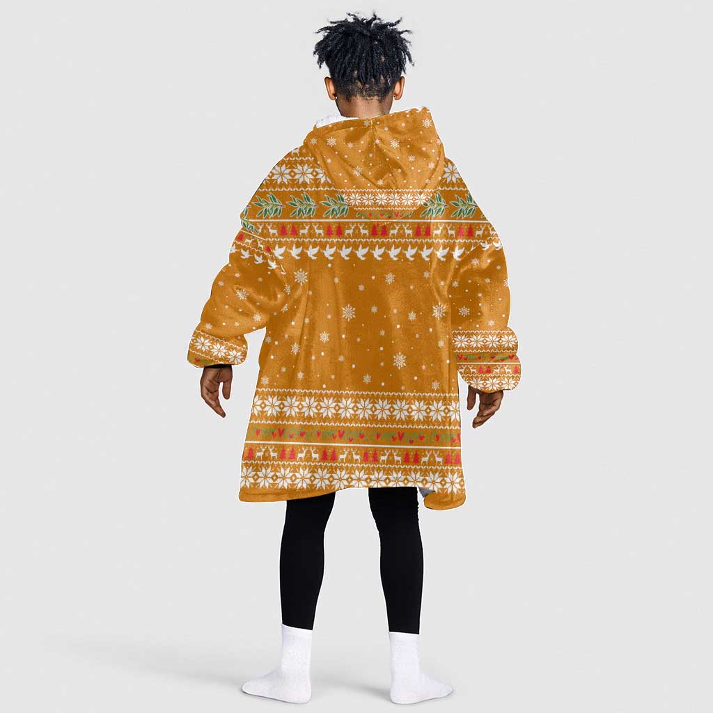 Cyprus Christmas Kid Wearable Blanket Hoodie Santa Holding Doves Olive Branch Snowflakes - African Pride