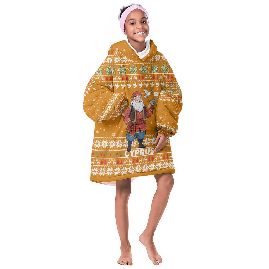 Cyprus Christmas Kid Wearable Blanket Hoodie Santa Holding Doves Olive Branch Snowflakes - African Pride
