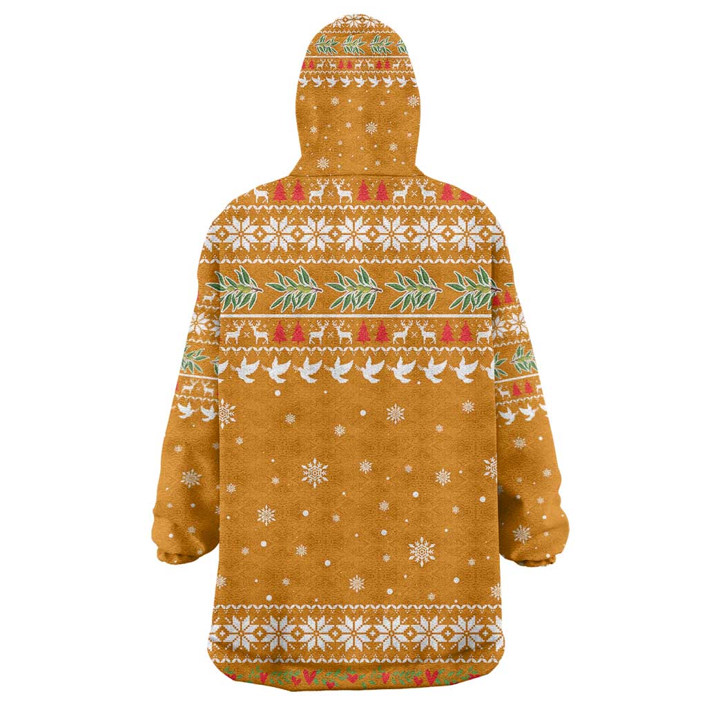 Cyprus Christmas Kid Wearable Blanket Hoodie Santa Holding Doves Olive Branch Snowflakes - African Pride