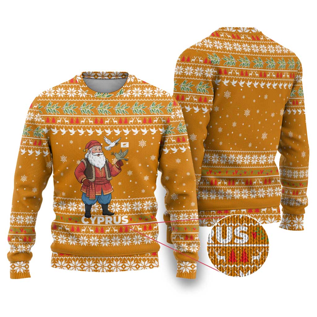 Cyprus Christmas Ugly Christmas Sweater Santa Holding Doves Olive Branch Snowflakes - African Pride