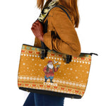 Cyprus Christmas Leather Tote Bag Santa Holding Doves Olive Branch Snowflakes - African Pride