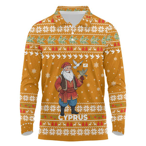 Cyprus Christmas Long Sleeve Polo Shirt Santa Holding Doves Olive Branch Snowflakes - African Pride