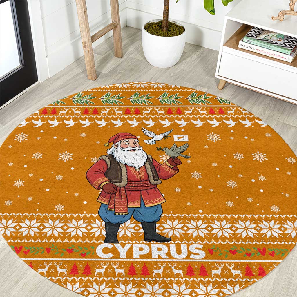 Cyprus Christmas Round Carpet Santa Holding Doves Olive Branch Snowflakes - African Pride