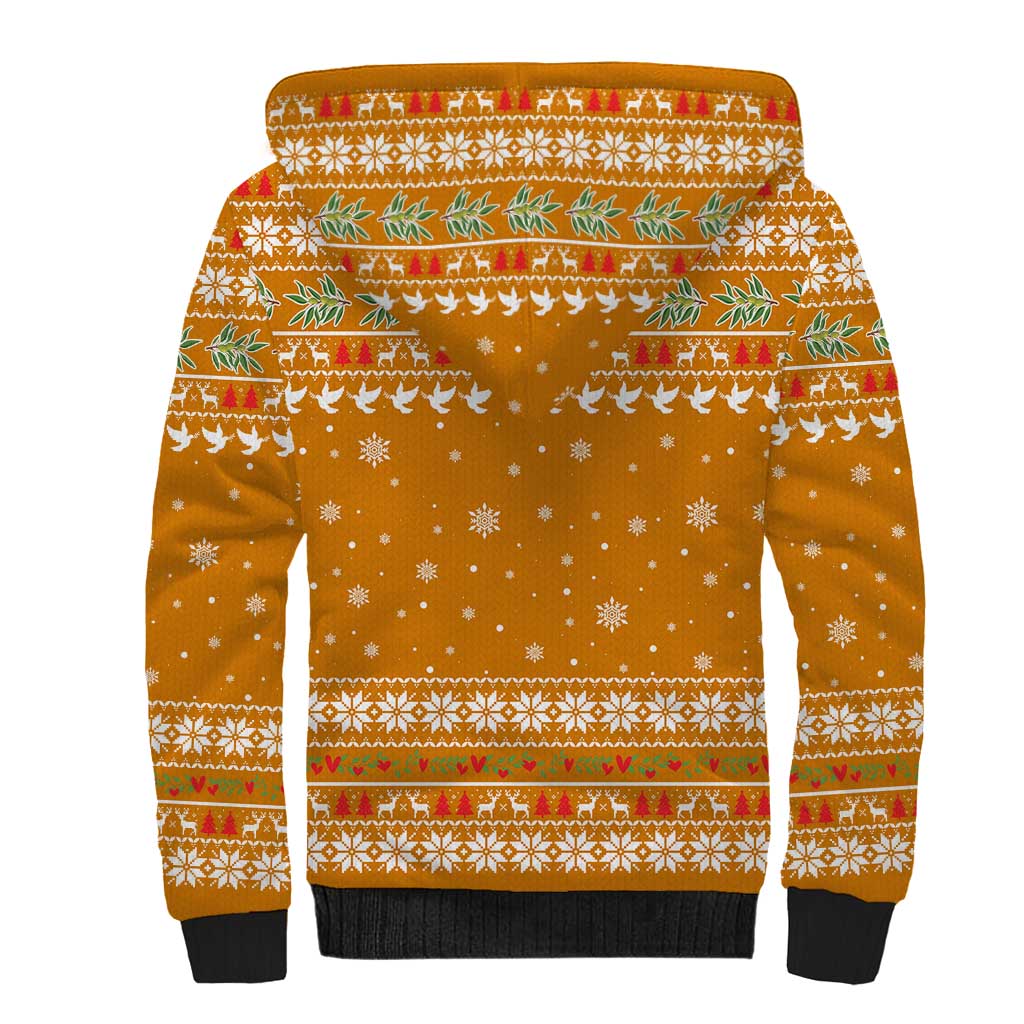 Cyprus Christmas Sherpa Hoodie Santa Holding Doves Olive Branch Snowflakes - African Pride