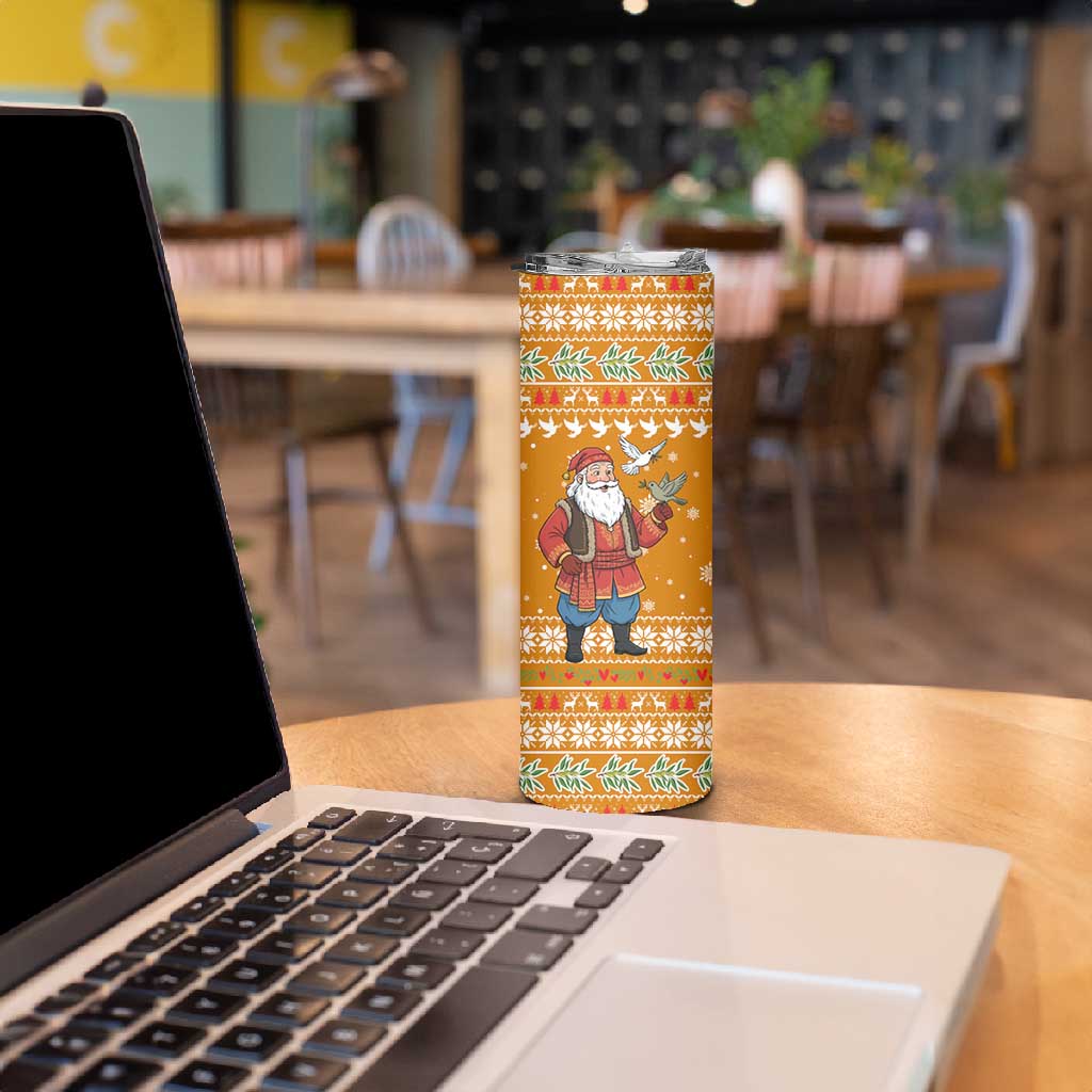 Cyprus Christmas Skinny Tumbler Santa Holding Doves Olive Branch Snowflakes - African Pride