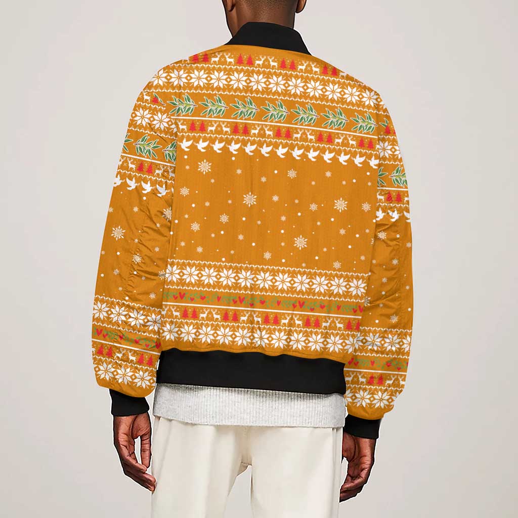 Cyprus Christmas Sleeve Zip Bomber Jacket Santa Holding Doves Olive Branch Snowflakes - African Pride