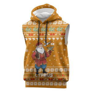 Cyprus Christmas Sleeveless Hoodie Santa Holding Doves Olive Branch Snowflakes - African Pride