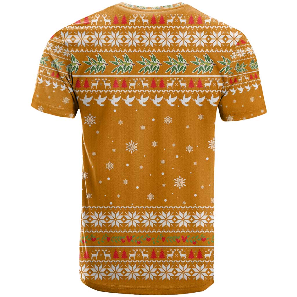 Cyprus Christmas T shirt Santa Holding Doves Olive Branch Snowflakes - African Pride