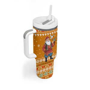 Cyprus Christmas Tumbler With Handle Santa Holding Doves Olive Branch Snowflakes - African Pride