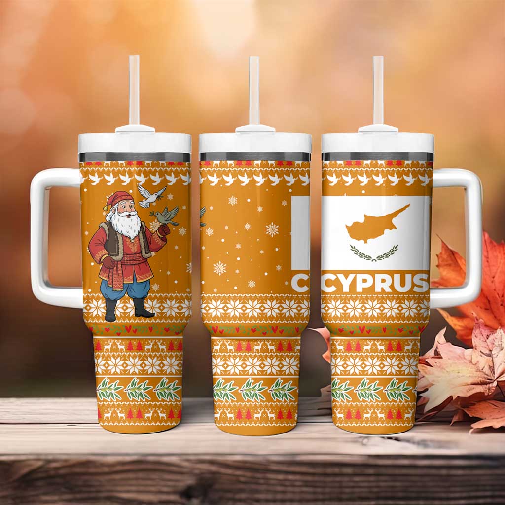 Cyprus Christmas Tumbler With Handle Santa Holding Doves Olive Branch Snowflakes - African Pride