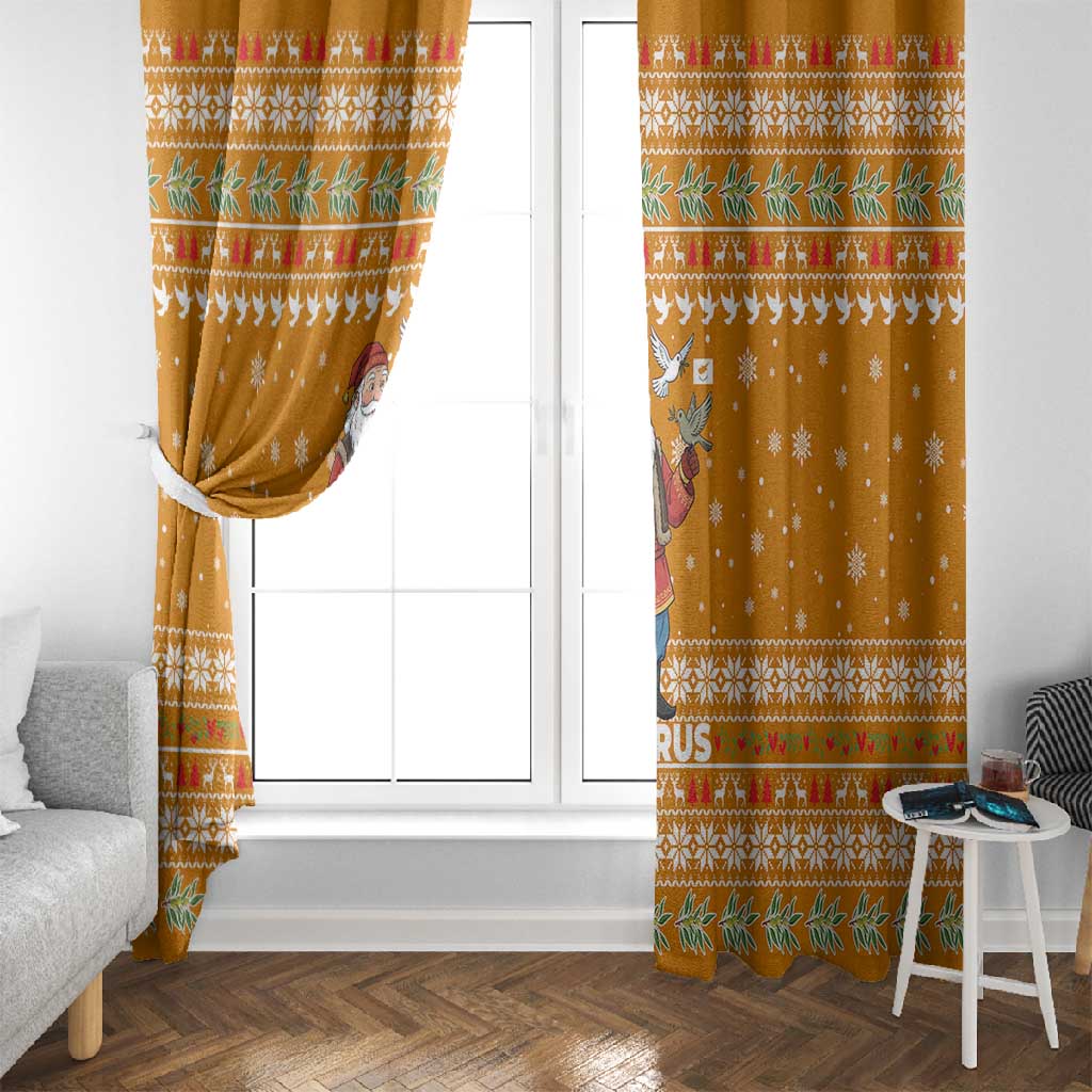 Cyprus Christmas Window Curtain Santa Holding Doves Olive Branch Snowflakes - African Pride