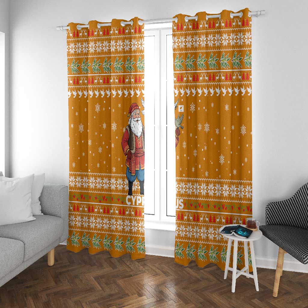 Cyprus Christmas Window Curtain Santa Holding Doves Olive Branch Snowflakes - African Pride