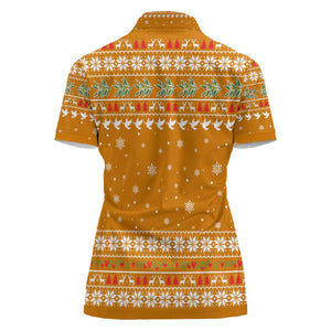 Cyprus Christmas Women Polo Shirt Santa Holding Doves Olive Branch Snowflakes - African Pride