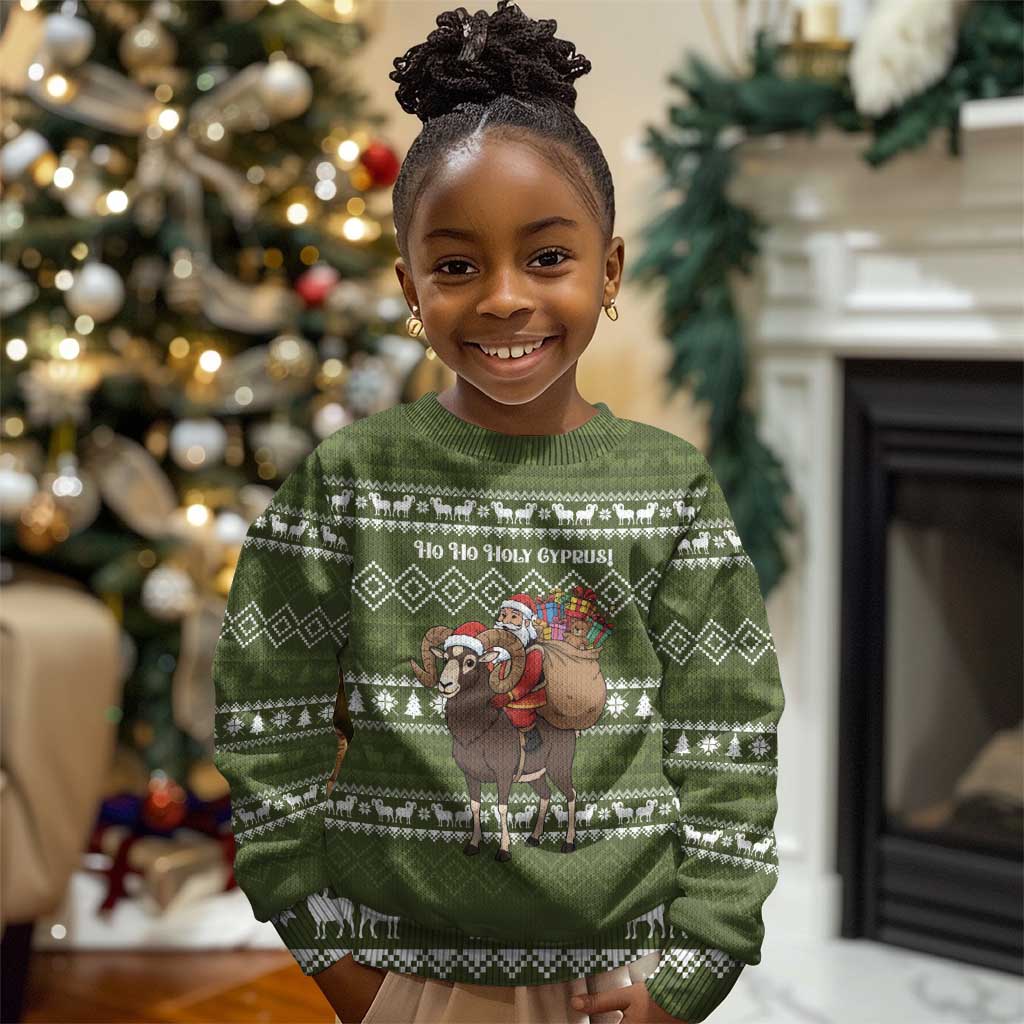 Cyprus Christmas Kid Ugly Christmas Sweater Santa Riding Ram Ho Ho Holy Cyprus - African Pride