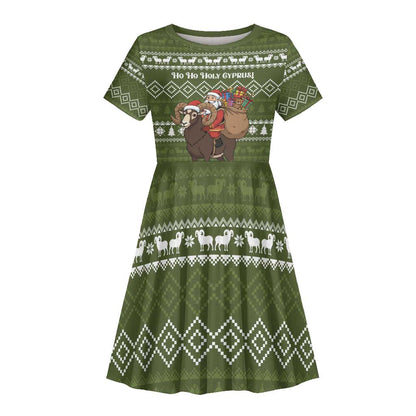 Cyprus Christmas Kid Short Sleeve Dress Santa Riding Ram Ho Ho Holy Cyprus - African Pride