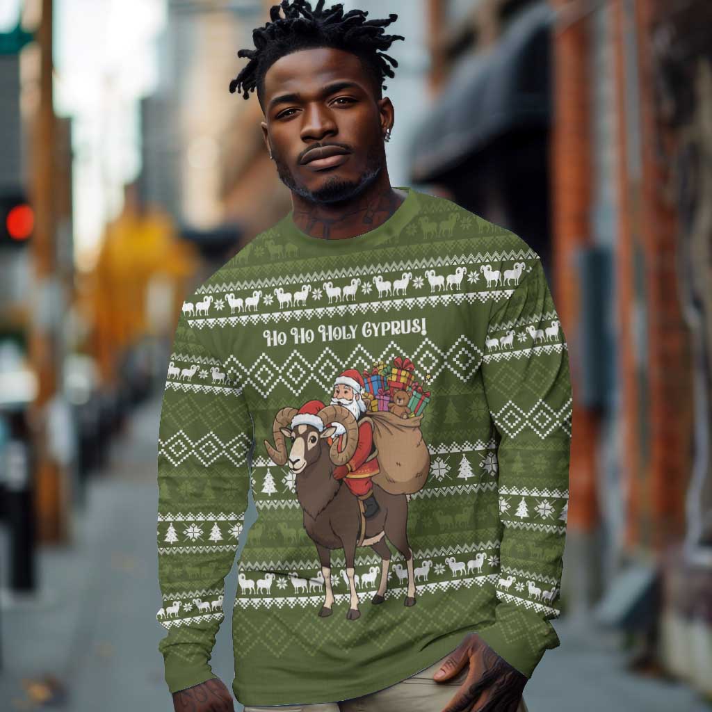 Cyprus Christmas Long Sleeve Shirt Santa Riding Ram Ho Ho Holy Cyprus - African Pride