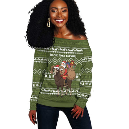 Cyprus Christmas Off Shoulder Sweater Santa Riding Ram Ho Ho Holy Cyprus - African Pride