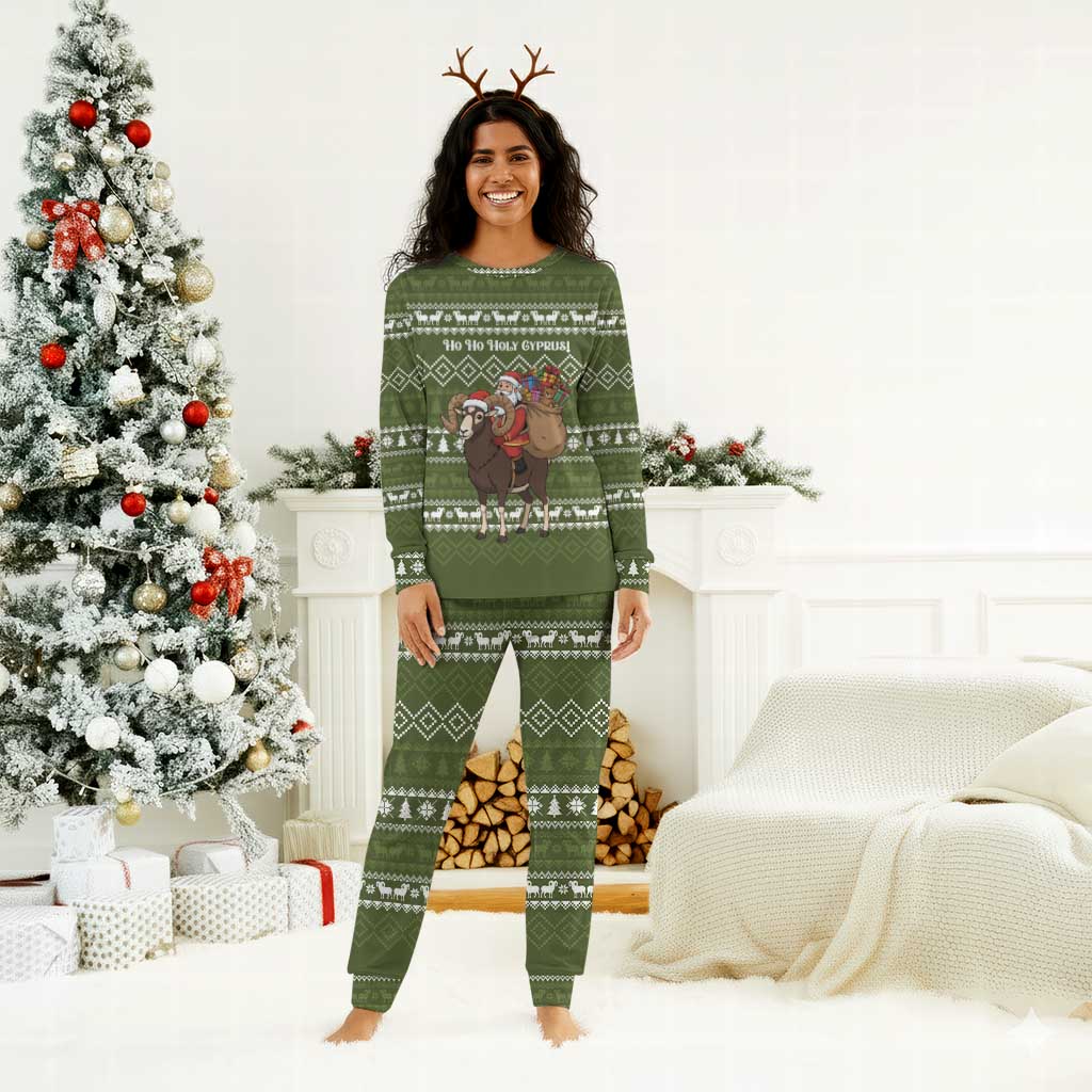 Cyprus Christmas Pajama Set Santa Riding Ram Ho Ho Holy Cyprus - African Pride
