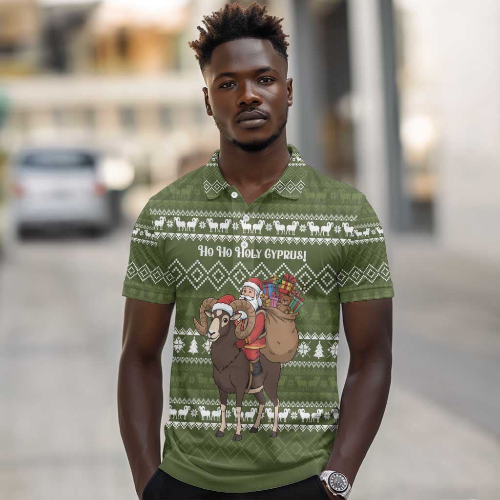 Cyprus Christmas Polo Shirt Santa Riding Ram Ho Ho Holy Cyprus - African Pride