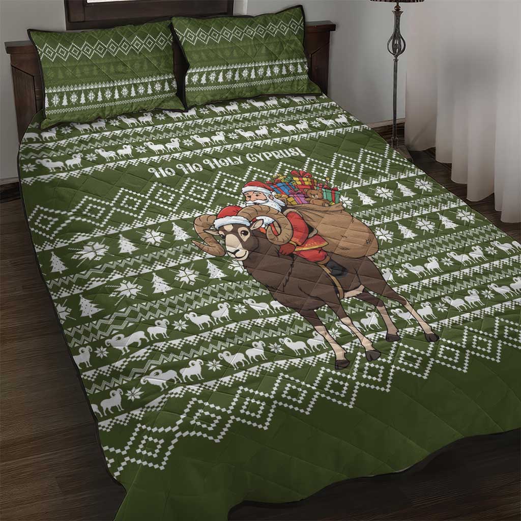 Cyprus Christmas Quilt Bed Set Santa Riding Ram Ho Ho Holy Cyprus - African Pride