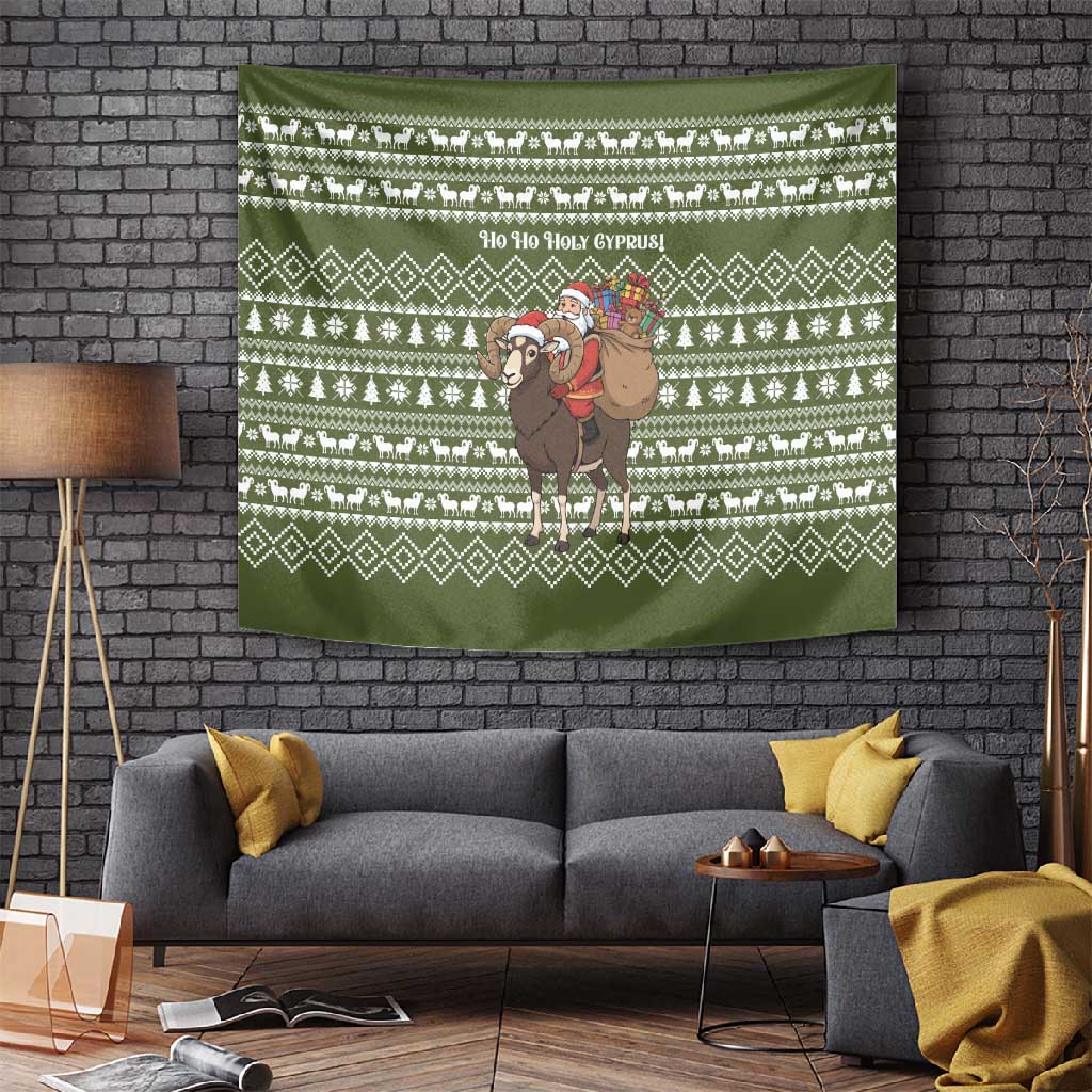 Cyprus Christmas Tapestry Santa Riding Ram Ho Ho Holy Cyprus - African Pride