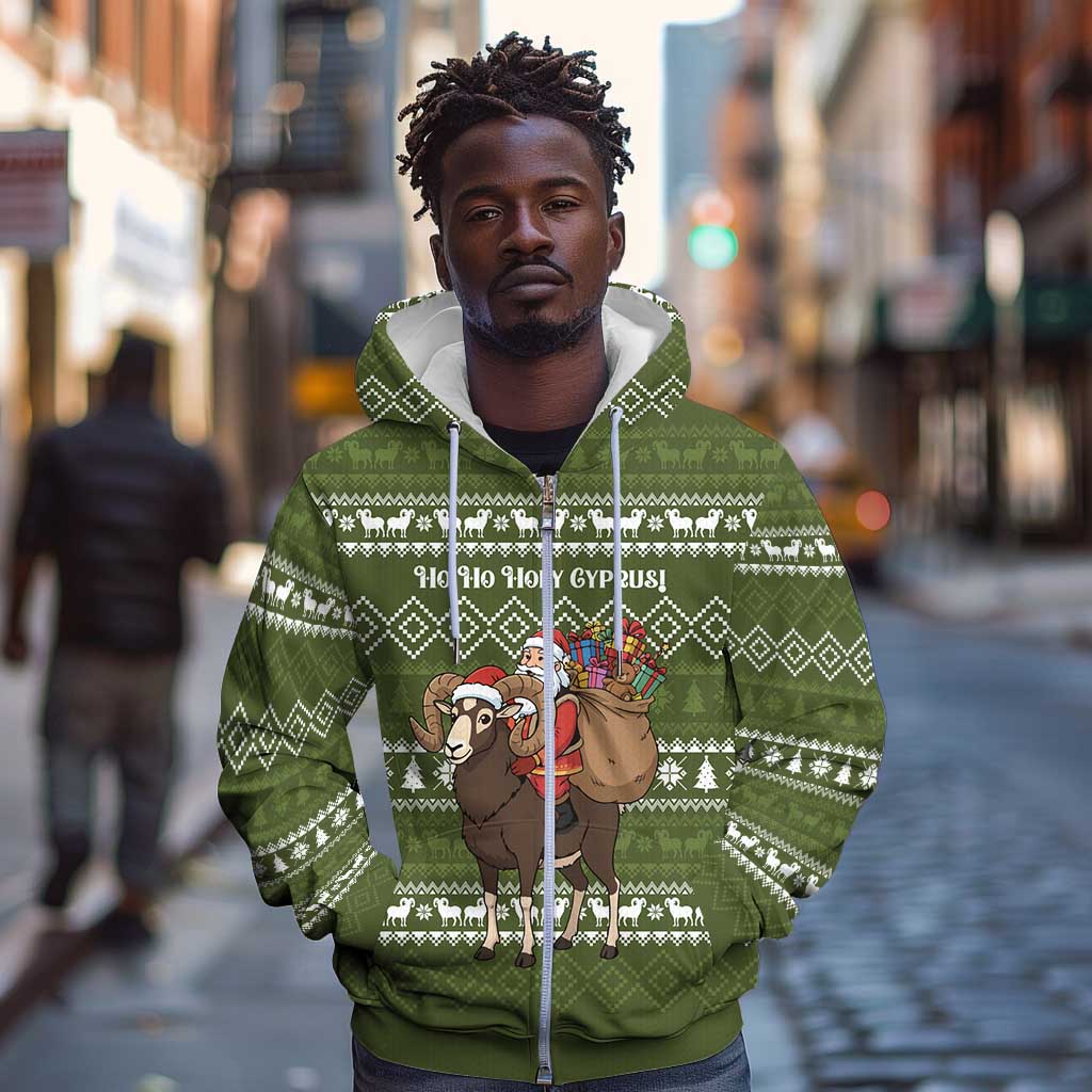 Cyprus Christmas Zip Hoodie Santa Riding Ram Ho Ho Holy Cyprus - African Pride