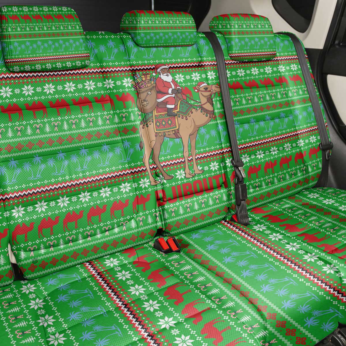 Djibouti Christmas Back Car Seat Cover Santa Riding Camel Palm Trees Camel - African Pride