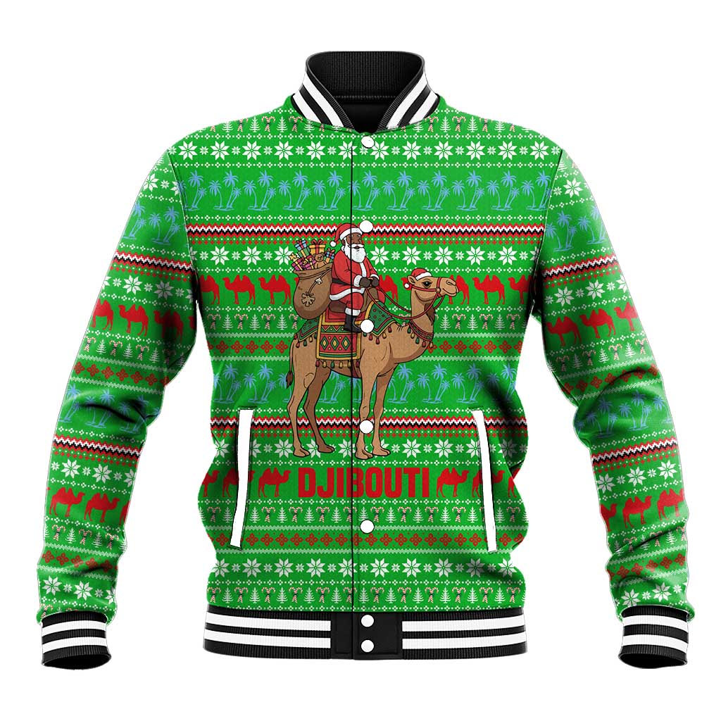 Djibouti Christmas Baseball Jacket Santa Riding Camel Palm Trees Camel - African Pride