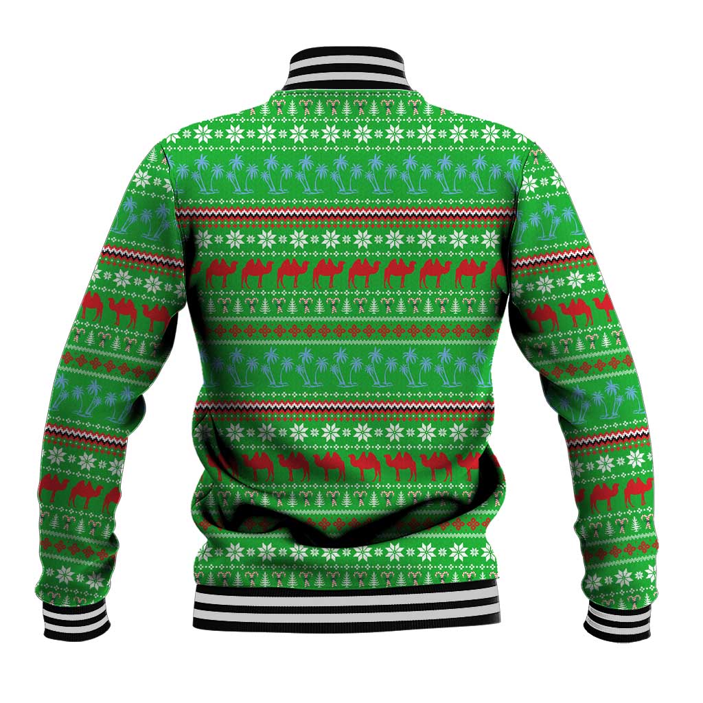 Djibouti Christmas Baseball Jacket Santa Riding Camel Palm Trees Camel - African Pride