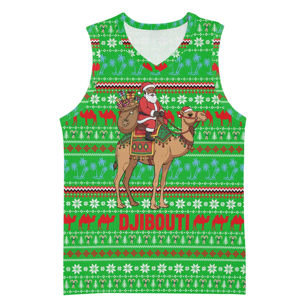Djibouti Christmas Basketball Jersey Santa Riding Camel Palm Trees Camel - African Pride