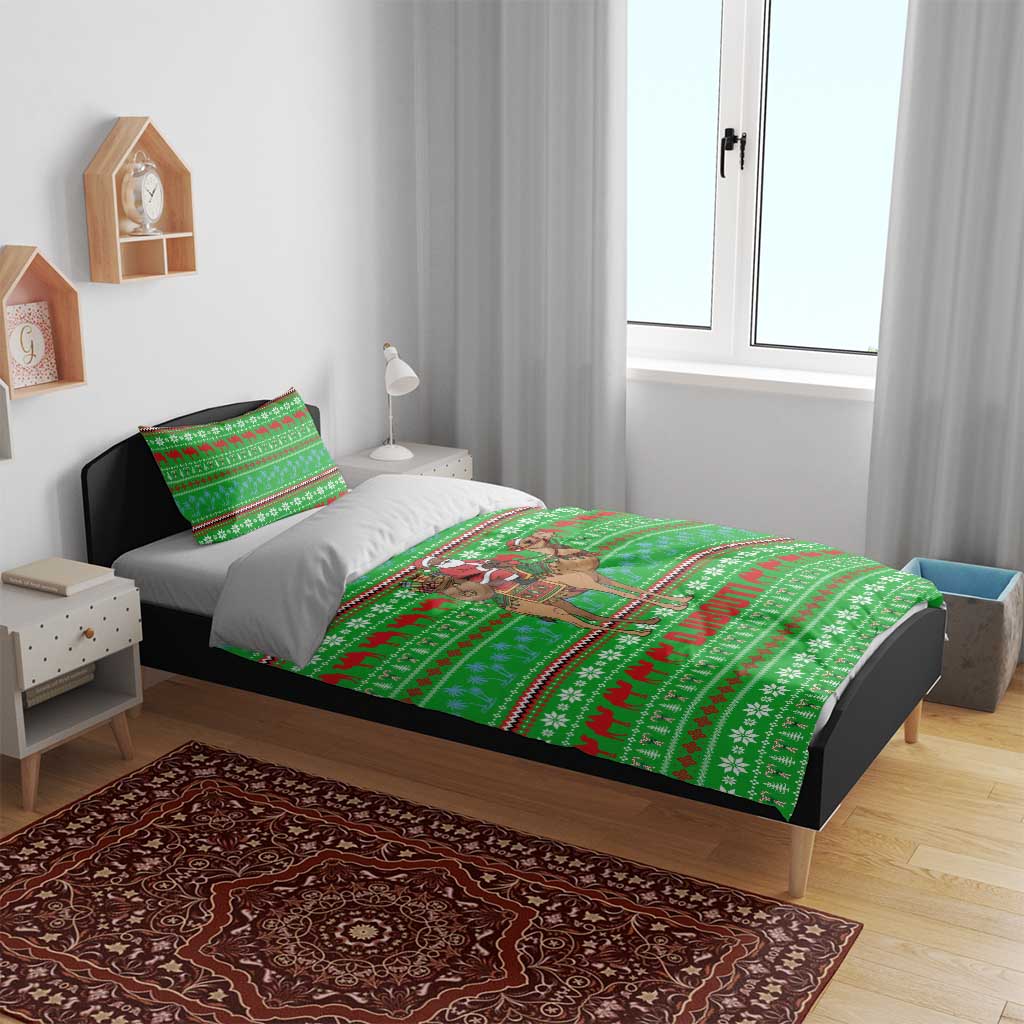 Djibouti Christmas Bedding Set Santa Riding Camel Palm Trees Camel - African Pride
