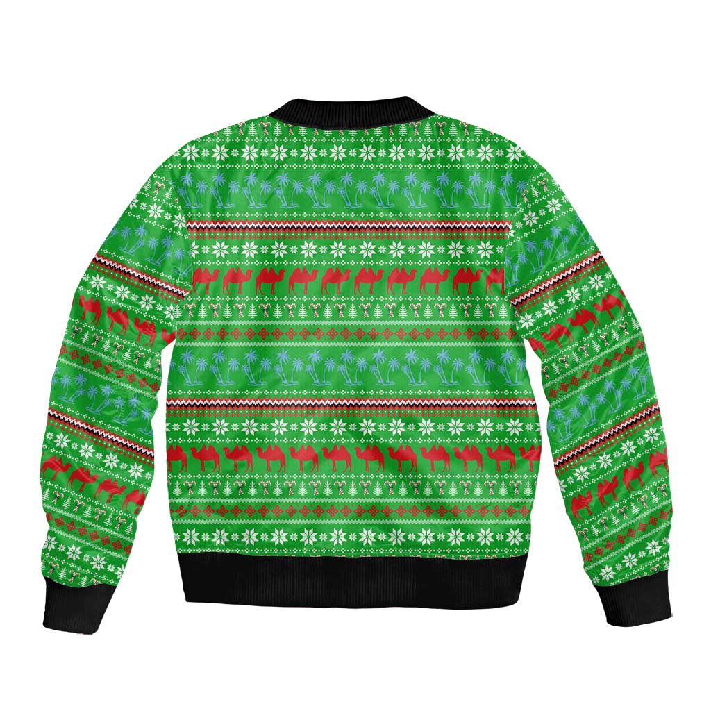 Djibouti Christmas Bomber Jacket Santa Riding Camel Palm Trees Camel - African Pride