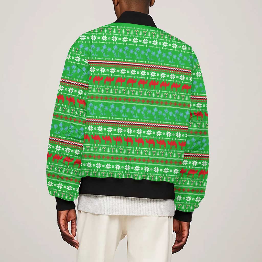 Djibouti Christmas Bomber Jacket Santa Riding Camel Palm Trees Camel - African Pride