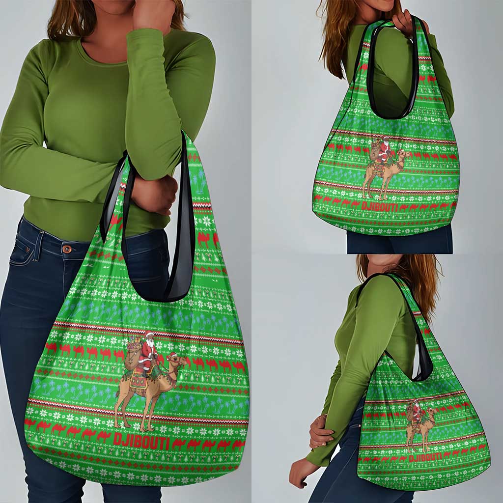 Djibouti Christmas Grocery Bag Santa Riding Camel Palm Trees Camel - African Pride