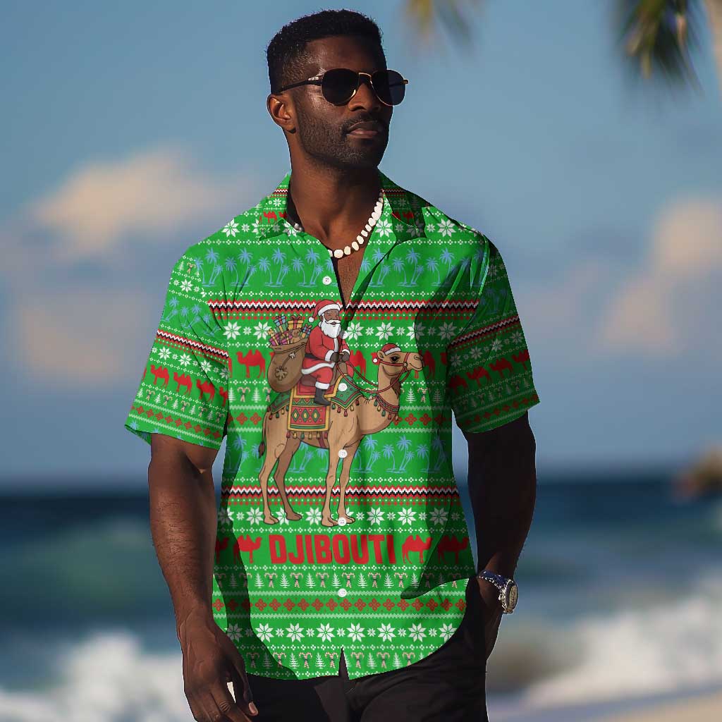 Djibouti Christmas Hawaiian Shirt Santa Riding Camel Palm Trees Camel - African Pride
