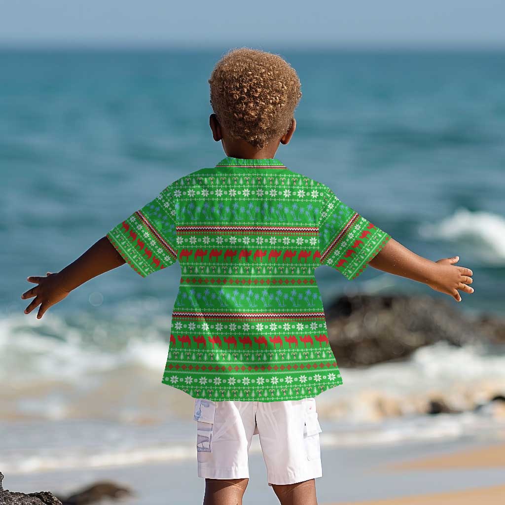 Djibouti Christmas Kid Hawaiian Shirt Santa Riding Camel Palm Trees Camel - African Pride