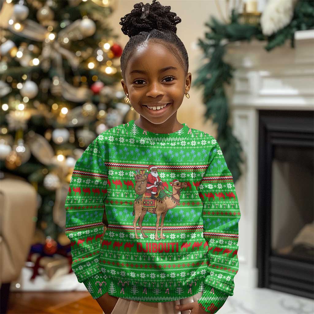 Djibouti Christmas Kid Ugly Christmas Sweater Santa Riding Camel Palm Trees Camel - African Pride