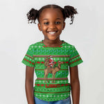 Djibouti Christmas Kid T shirt Santa Riding Camel Palm Trees Camel - African Pride