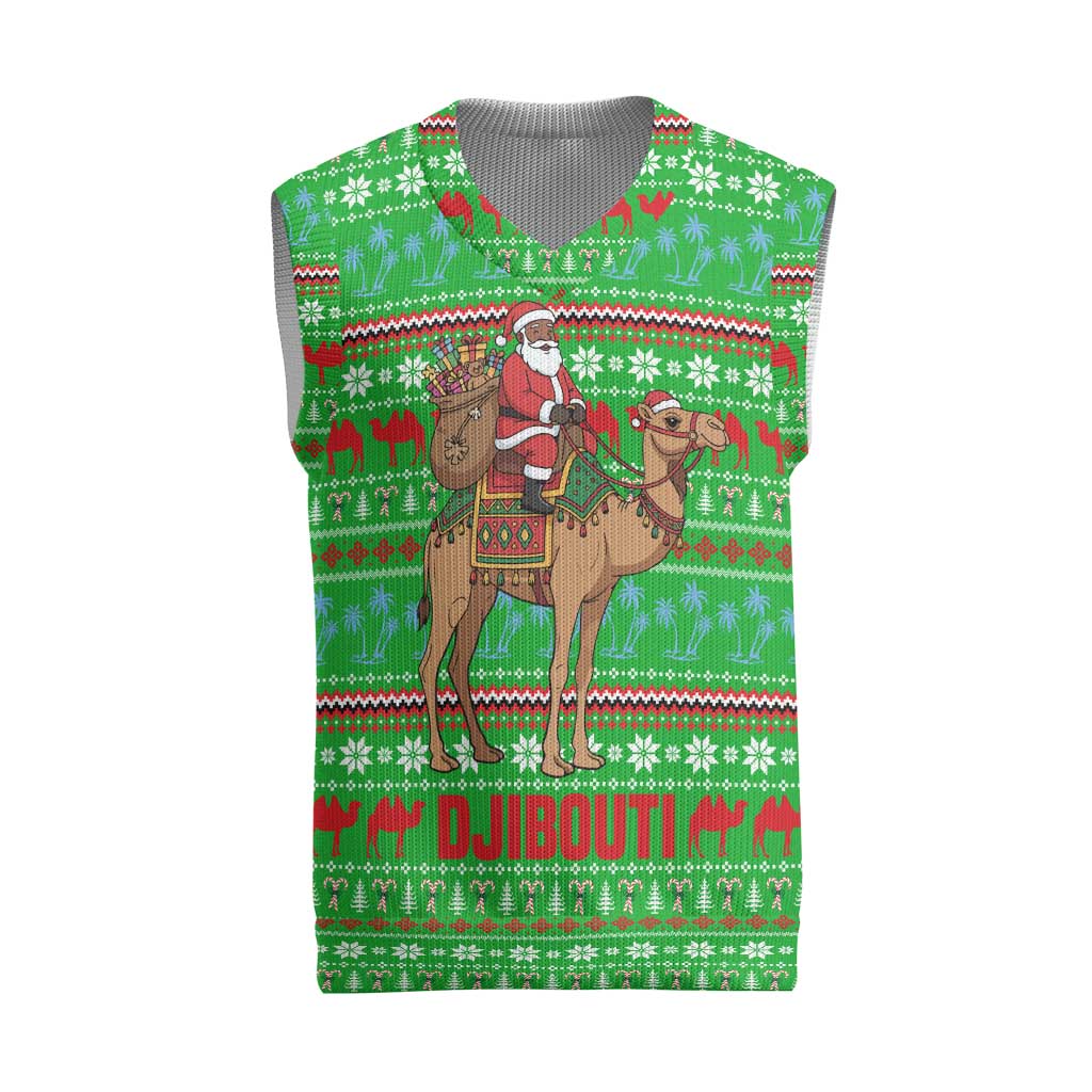 Djibouti Christmas Knitted V-Neck Vest Santa Riding Camel Palm Trees Camel - African Pride